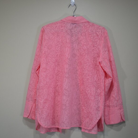 Susan Graver Womens Pink Floral Print Button Down Career Casual Pink Blouse - Picture 4 of 8